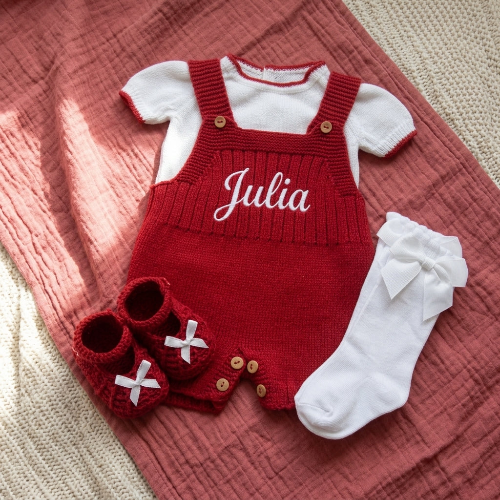 Saída de Maternidade Menina Personalizada - Tricot Vermelho