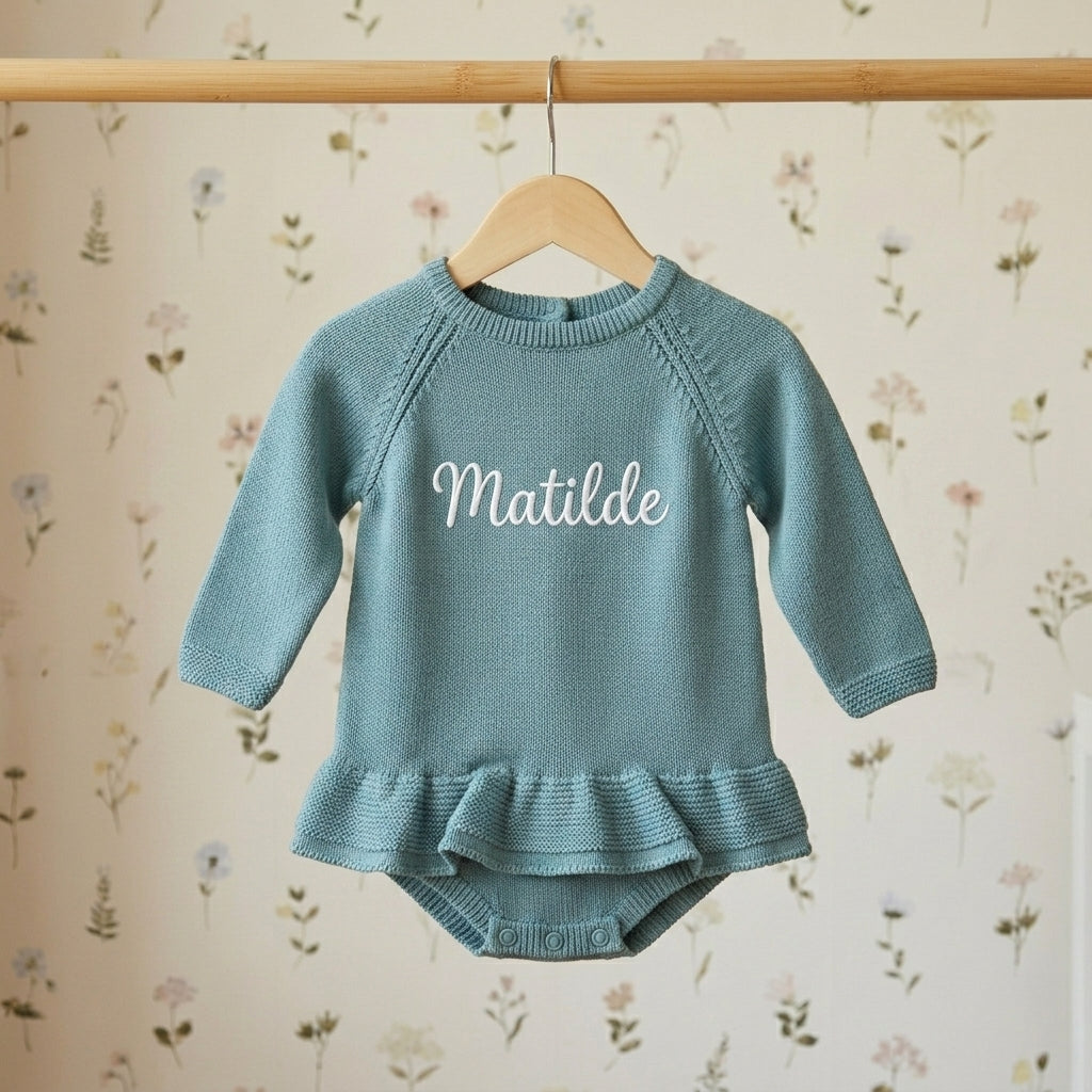 Saída de Maternidade Menina Personalizada - Tricot Verde Água