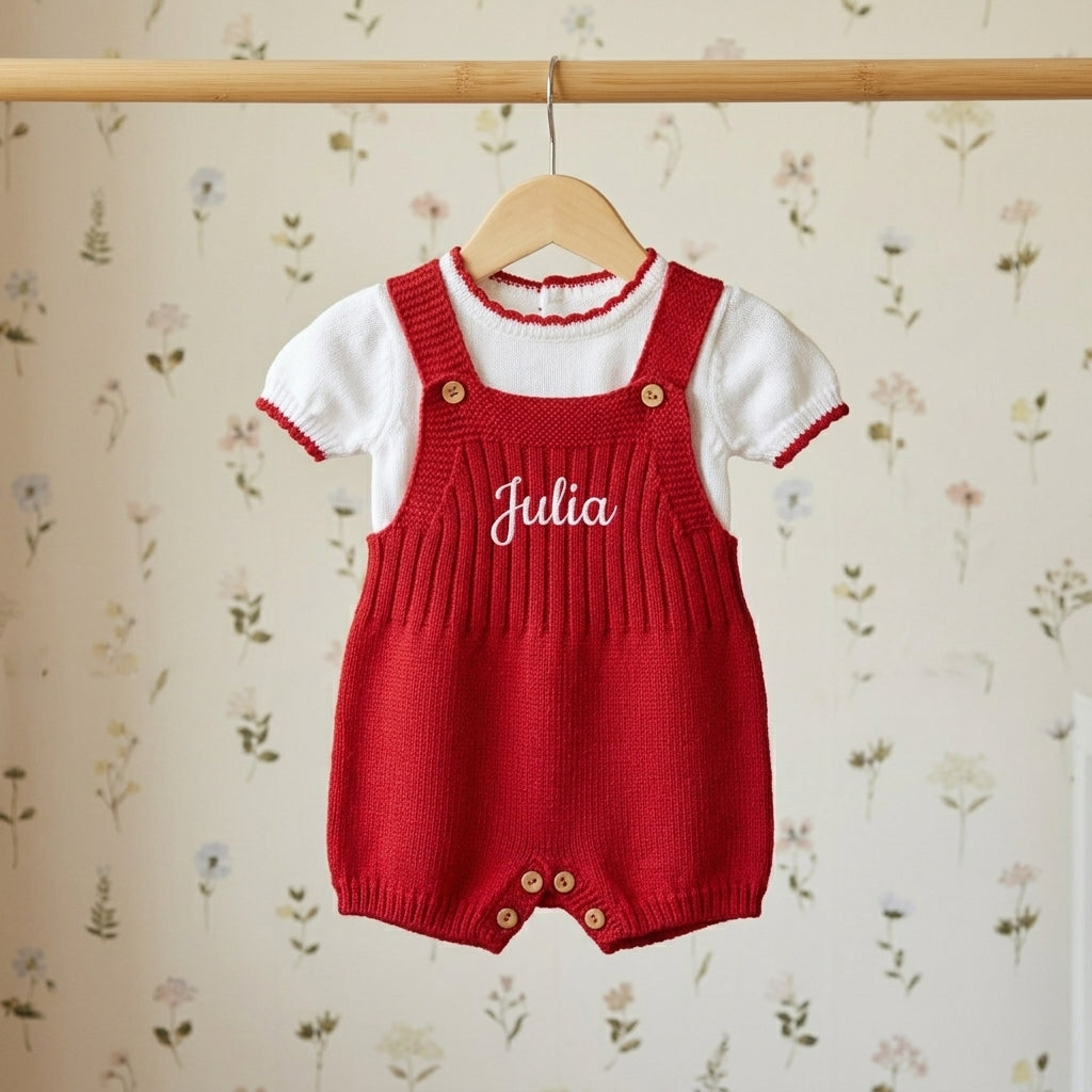Saída de Maternidade Menina Personalizada - Tricot Vermelho