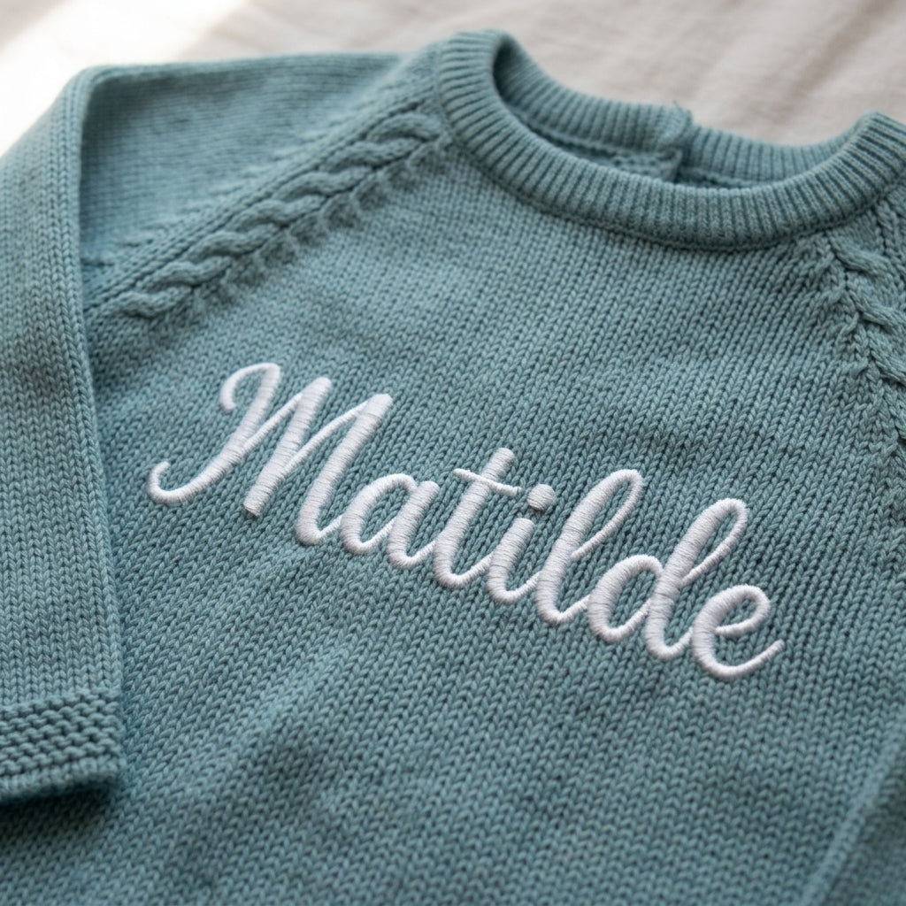 Saída de Maternidade Menina Personalizada - Tricot Verde Água