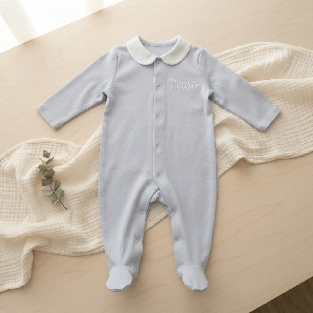 Babygrow Bebé Personalizado com Nome Bordado — Algodão com Gola