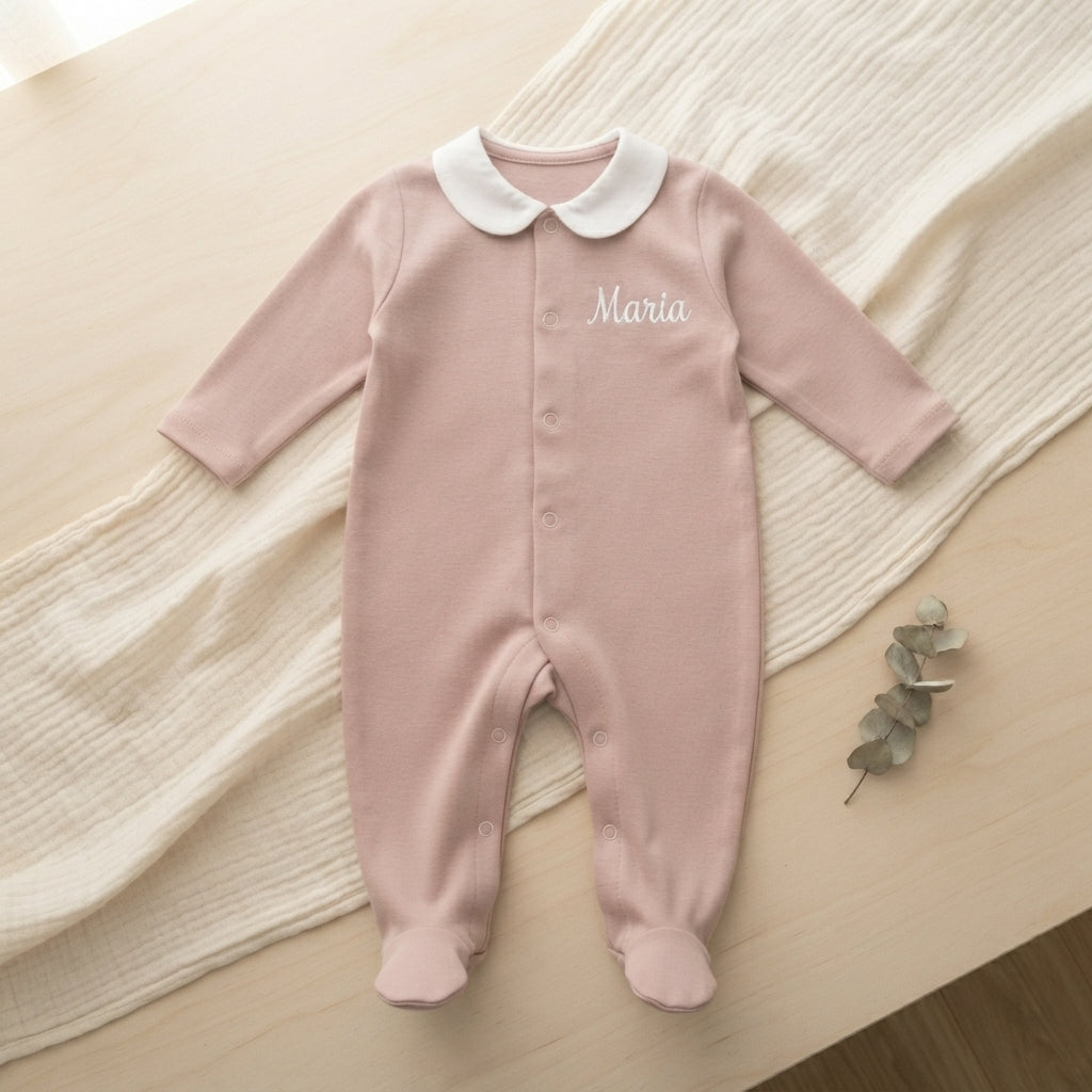 Babygrow Bebé Personalizado com Nome Bordado — Algodão com Gola