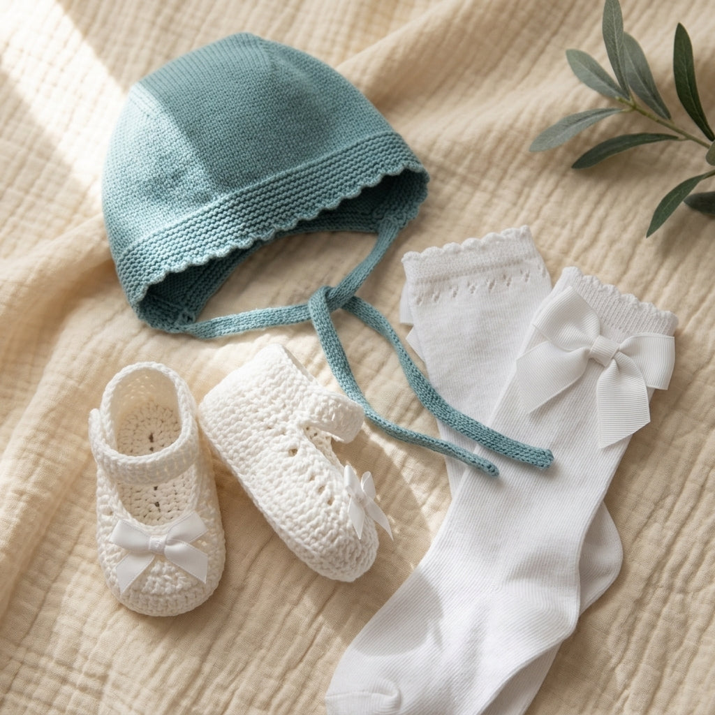 Saída de Maternidade Menina Personalizada - Tricot Verde Água